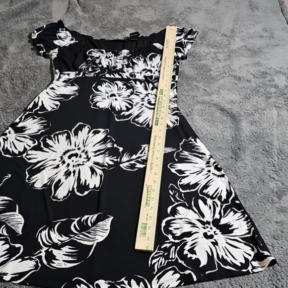 Axcess Liz Claiborne Black & White Floral Midi Dress Stretch Size S - Picture 6 of 6